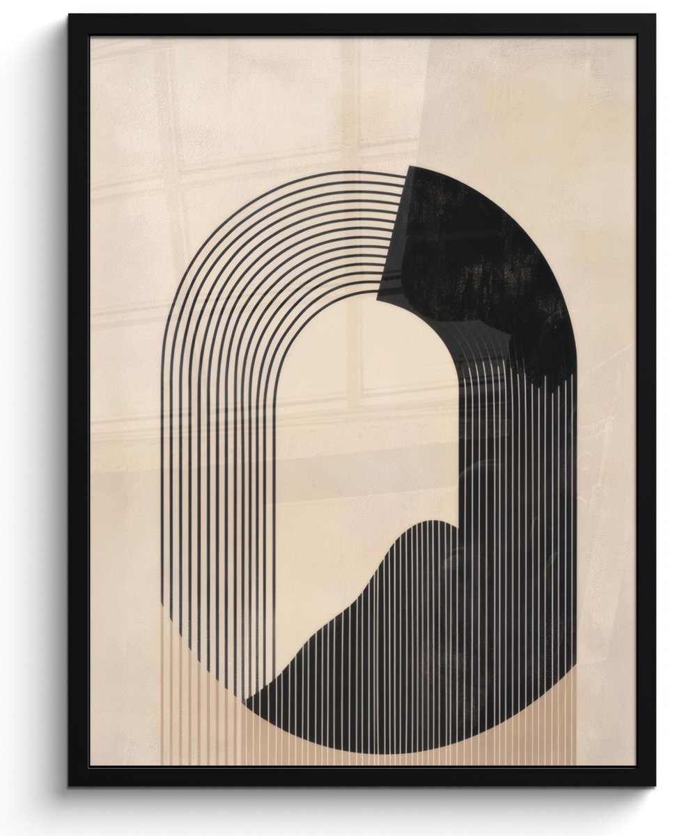 FrameYourWall Poster in lijst - Fotolijst 50x70 cm - Posters - Grafisch gebogen motief - Beige - Posterlijst zwart - Decoratie - Wanddecoratie woonkamer - Muurdecoratie slaapkamer Boog