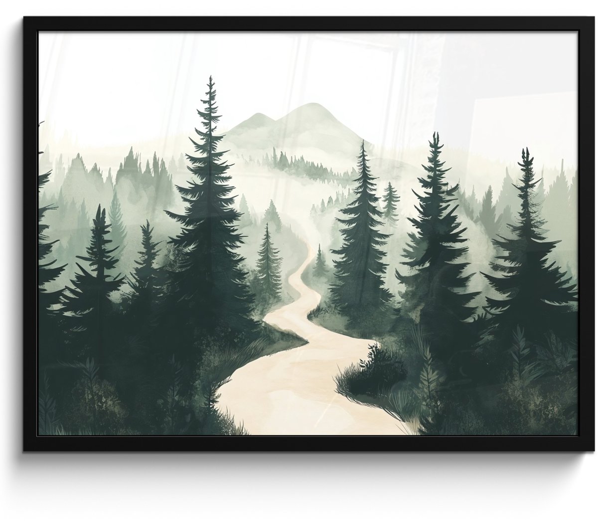 FrameYourWall Poster in lijst - Fotolijst 70x50 cm - Posters - Pad - Bomen - Bos - Illustratie - Posterlijst zwart - Decoratie - Wanddecoratie woonkamer - Muurdecoratie slaapkamer