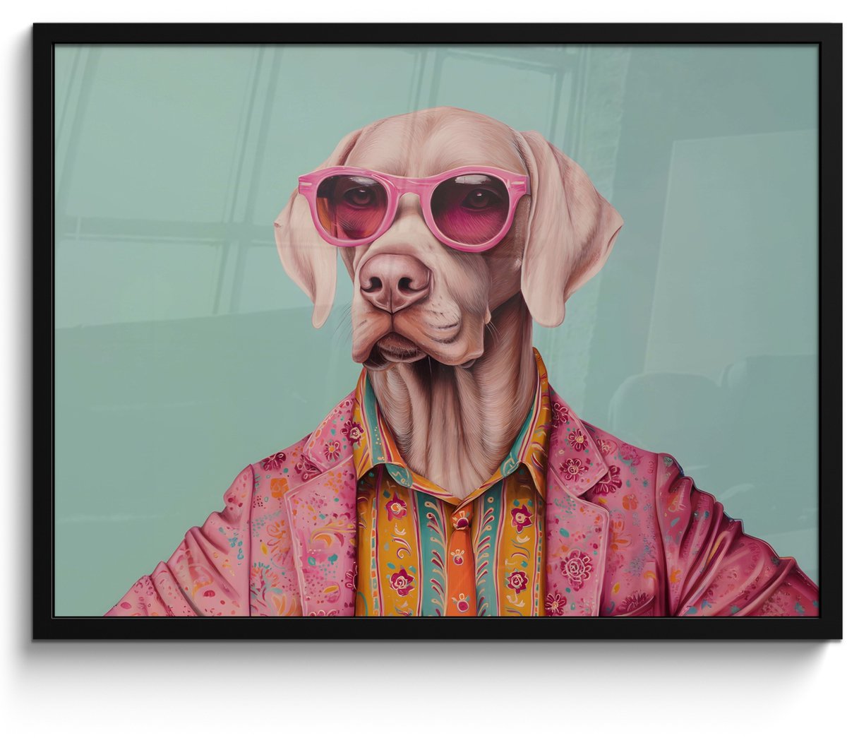 FrameYourWall Poster in lijst - Fotolijst 70x50 cm - Posters - Hond - Overhemd - Bloemen - Bril - Posterlijst zwart - Decoratie - Wanddecoratie woonkamer - Muurdecoratie slaapkamer