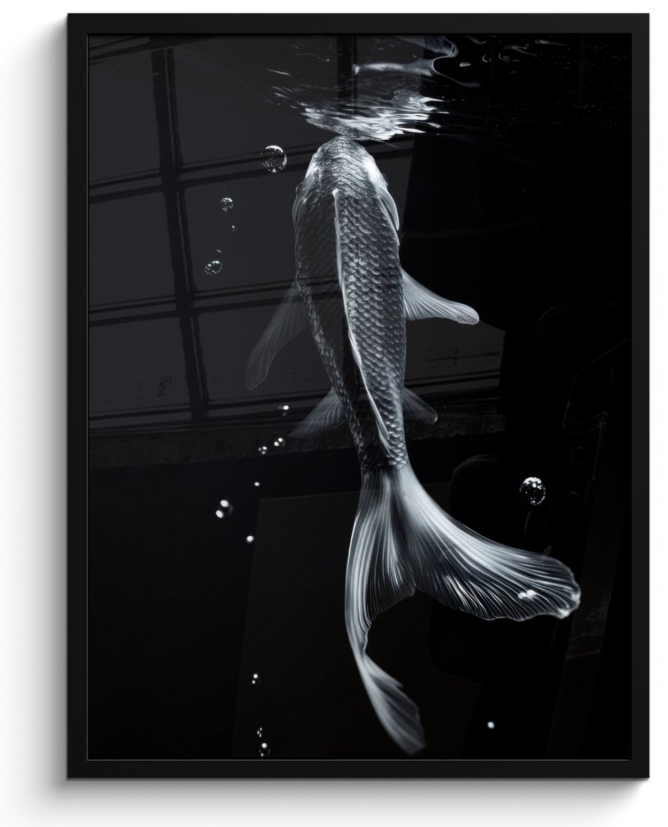 FrameYourWall Poster in lijst - Fotolijst 50x70 cm - Posters - Koi - Vissen - Water - Zwart - Posterlijst zwart - Decoratie - Wanddecoratie woonkamer - Muurdecoratie slaapkamer Koi - Water