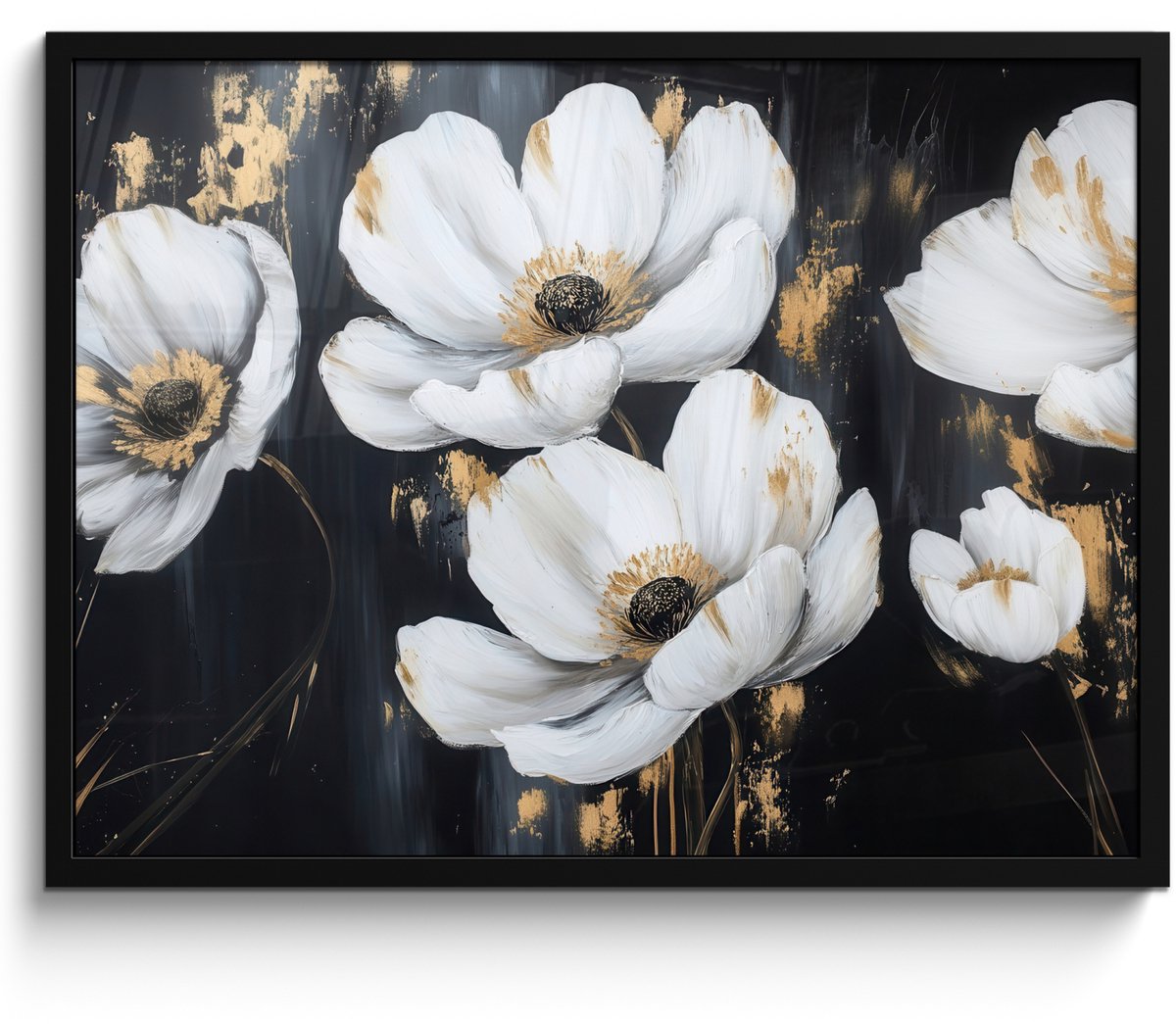 FrameYourWall Poster in lijst - Fotolijst 70x50 cm - Posters - Bloemen - Wit - Abstract - Posterlijst zwart - Decoratie - Wanddecoratie woonkamer - Muurdecoratie slaapkamer Bloemen - Abstract