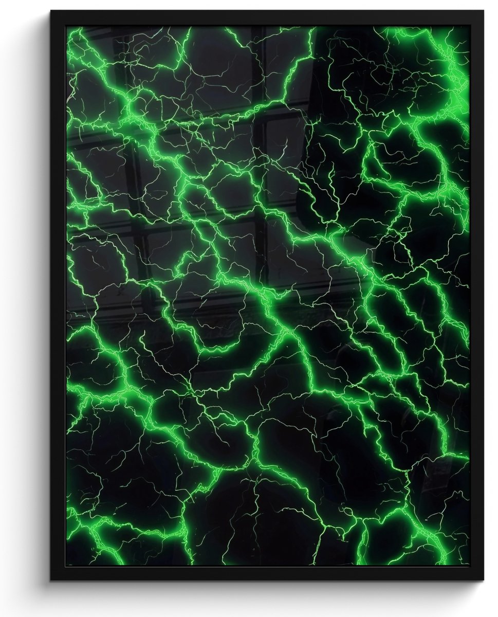 FrameYourWall Poster in lijst - Fotolijst 50x70 cm - Posters - Gaming - Bliksemflitsen - Groen - Energie - Posterlijst zwart - Decoratie - Wanddecoratie woonkamer - Muurdecoratie slaapkamer