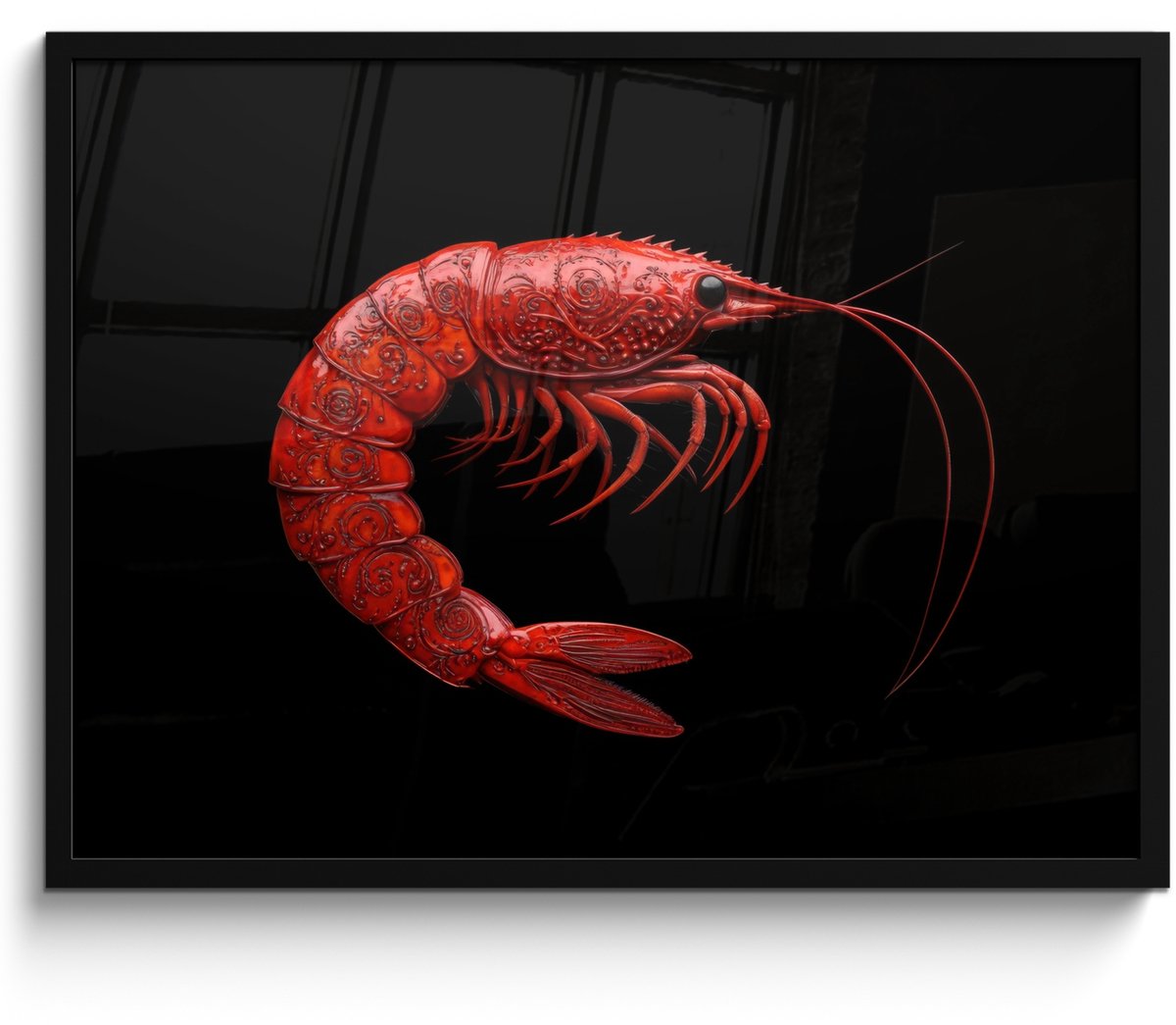 FrameYourWall Poster in lijst - Fotolijst 70x50 cm - Posters - Garnaal - Rood - Dieren - Posterlijst zwart - Decoratie - Wanddecoratie woonkamer - Muurdecoratie slaapkamer