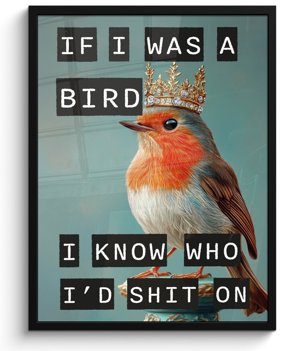 FrameYourWall Poster in lijst - Fotolijst 50x70 cm - Posters - Roodborstje - Vogel - Blauw - Decoratie - Posterlijst zwart - Decoratie - Wanddecoratie woonkamer - Muurdecoratie slaapkamer Tekst - Vogel