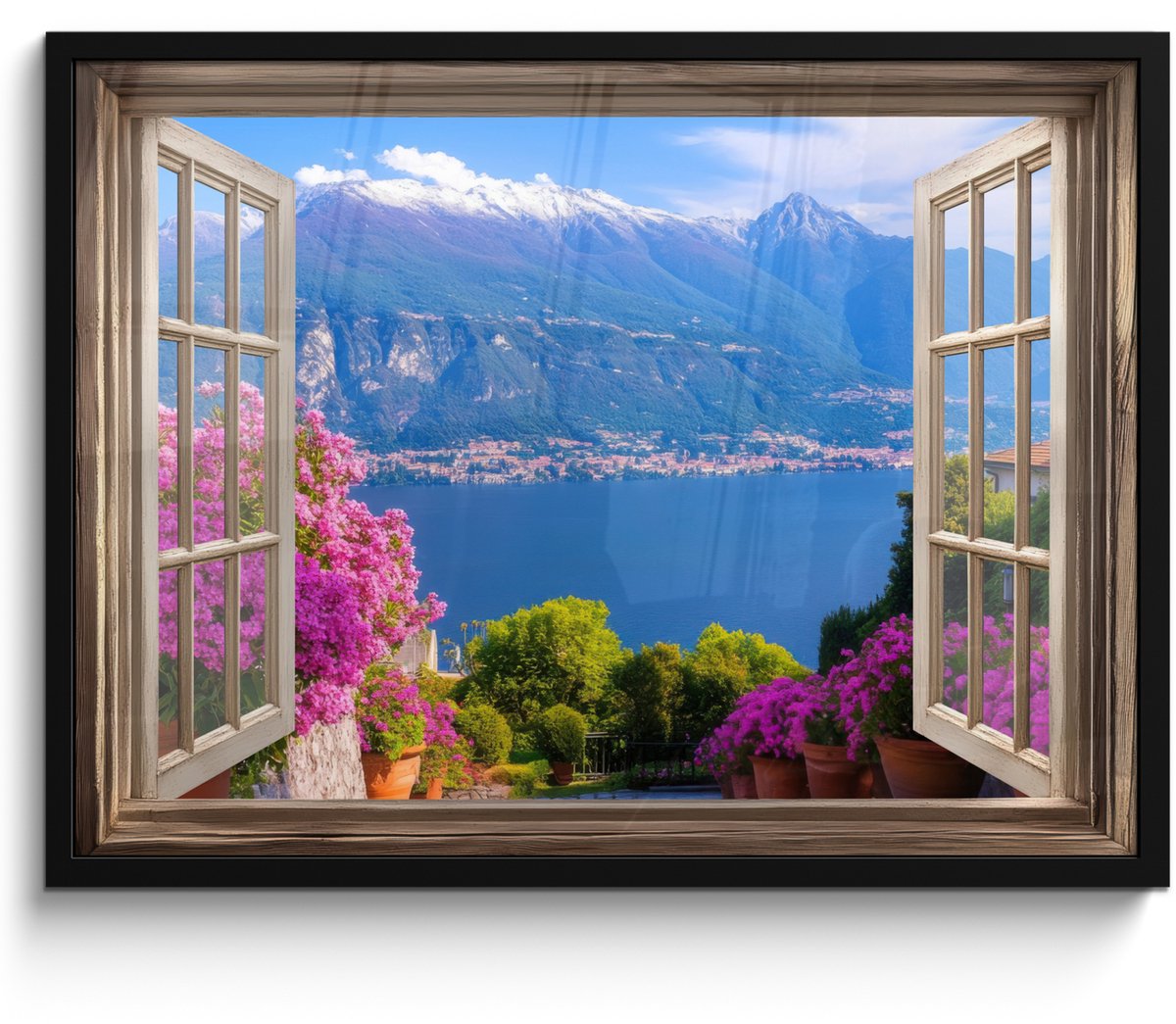FrameYourWall Poster in lijst - Fotolijst 70x50 cm - Posters - Doorkijk - Berg - Landschap - Uitzicht - Meer - Posterlijst zwart - Decoratie - Wanddecoratie woonkamer - Muurdecoratie slaapkamer