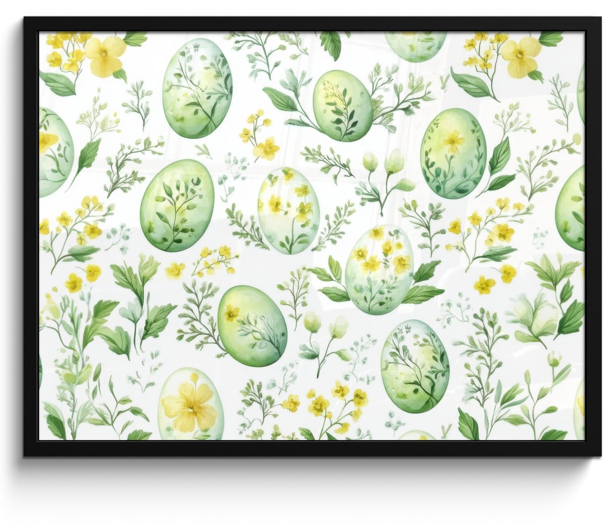 FrameYourWall Poster in lijst - Fotolijst 70x50 cm - Posters - Patroon - Groen - Eieren - Posterlijst zwart - Decoratie - Wanddecoratie woonkamer - Muurdecoratie slaapkamer Pasen