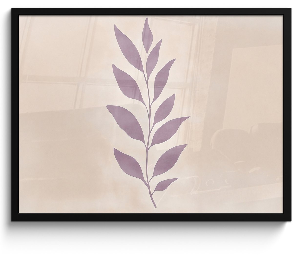 FrameYourWall Poster in lijst - Fotolijst 70x50 cm - Posters - Tak - Bladeren - Minimalistisch - Beige - Posterlijst zwart - Decoratie - Wanddecoratie woonkamer - Muurdecoratie slaapkamer Blad - Minimalistisch