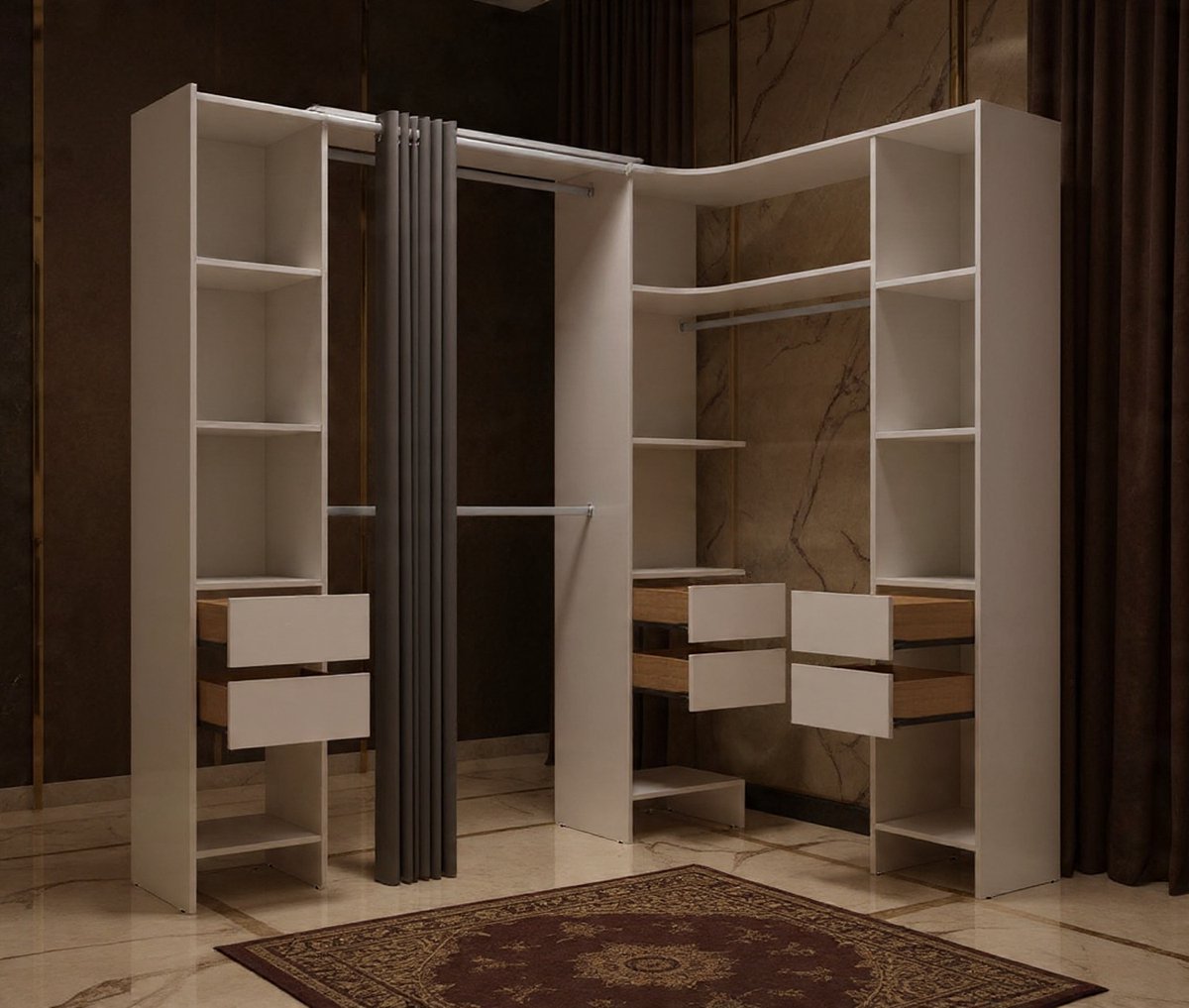 Luxe Grote Kledingkast – Moderne Garderobekast voor Slaapkamer, 234x141x205 cm, Met Laden en Planken, Wit – Opbergruimte voor Kleding, Schoenen en Accessoires - House&Garden