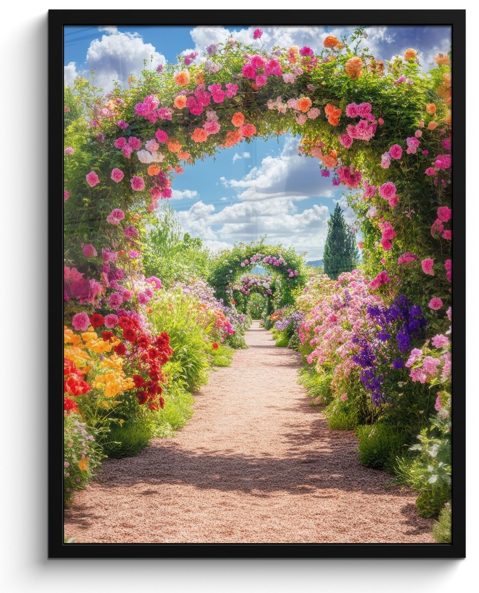 FrameYourWall Poster in lijst - Fotolijst 50x70 cm - Posters - Doorkijk - Bloemen - Kleurrijk - Natuur - Posterlijst zwart - Decoratie - Wanddecoratie woonkamer - Muurdecoratie slaapkamer Doorkijk - Kleurrijk
