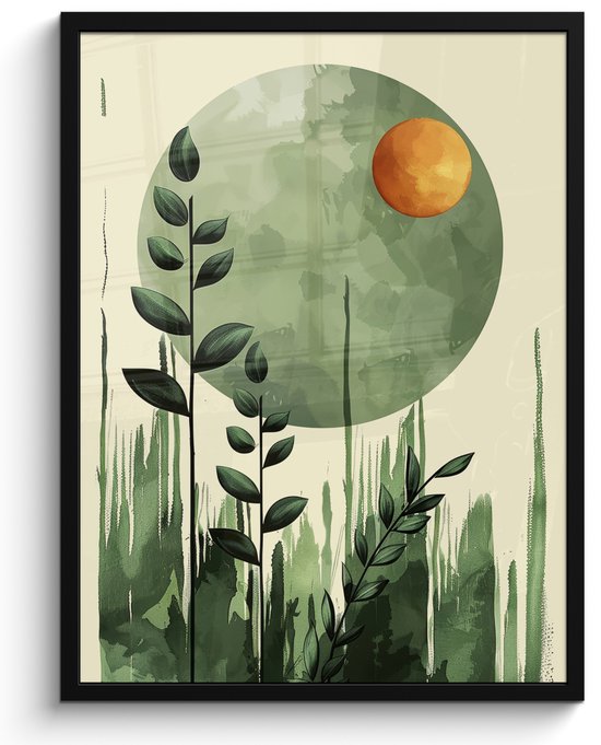 Poster in lijst - Fotolijst 50x70 cm - Posters - Kunst - Groen - Botanisch - Modern - Posterlijst zwart - Decoratie - Wanddecoratie woonkamer - Muurdecoratie slaapkamer