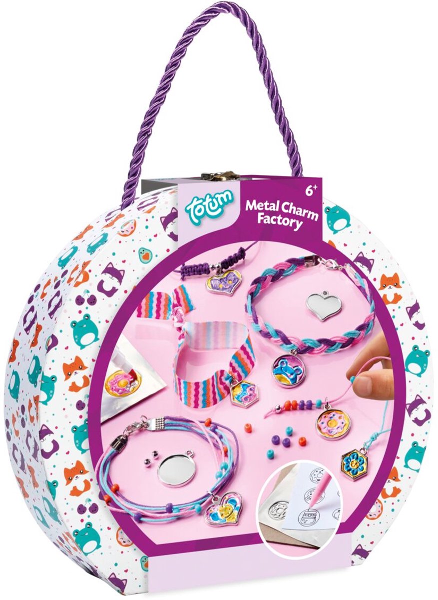Totum Knutsel koffertje - 6 luxe kawaii armbandjes maken met metalen bedels - Metal Charm Factory speelgoed meisjes vanaf 6 jaar