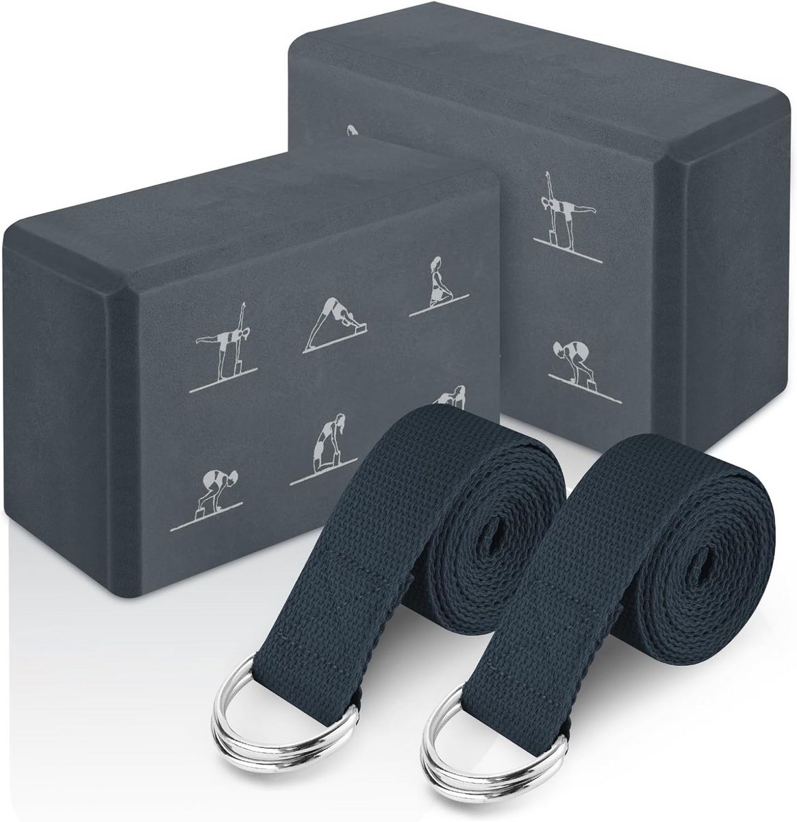 Set van 2 Yogablokken met Band voor Hoge Dichtheid - Antislip en Lichtgewicht voor Yoga en Pilates