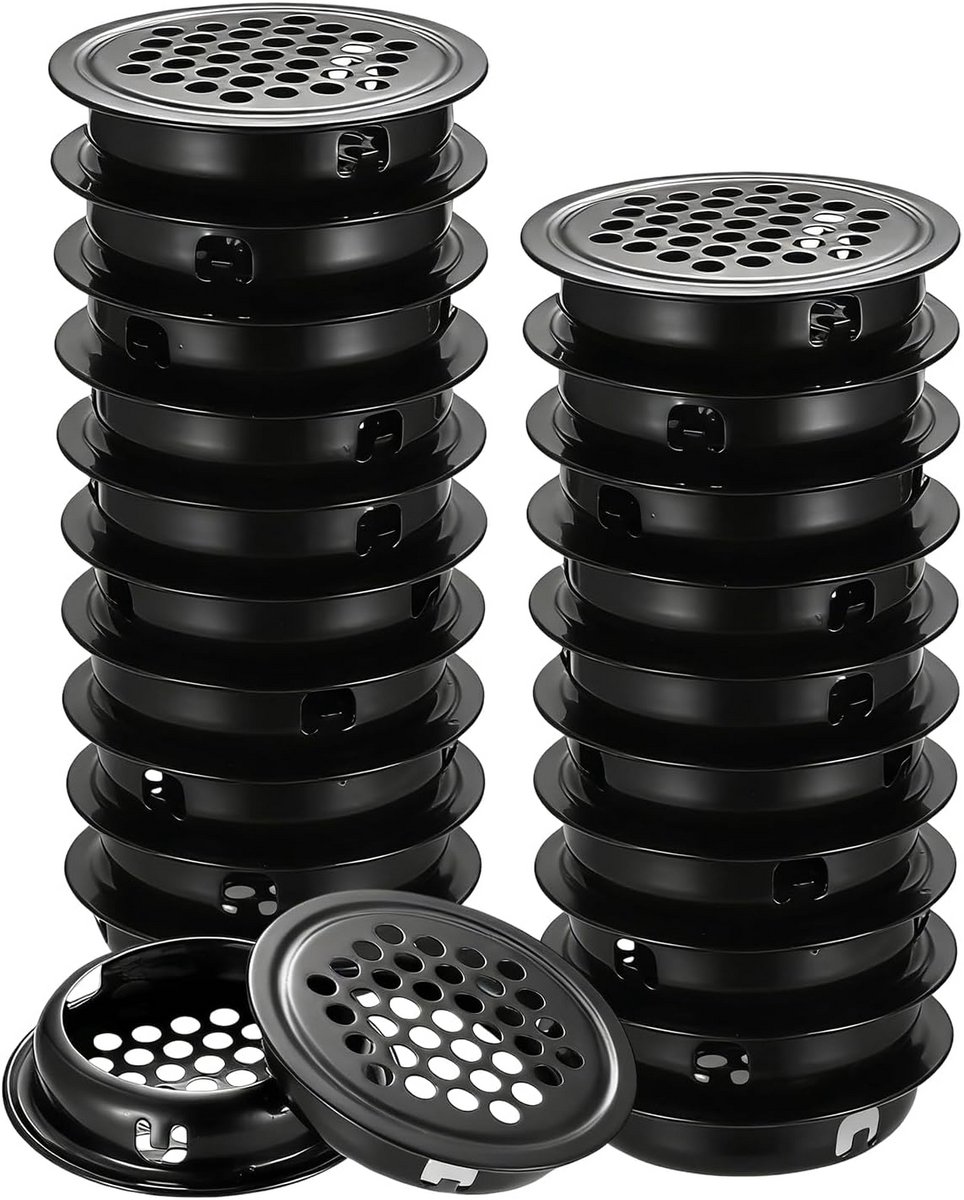 50x Ronde Ventilatie Roosters Zwart RVS 35mm voor Meubels en Kasten