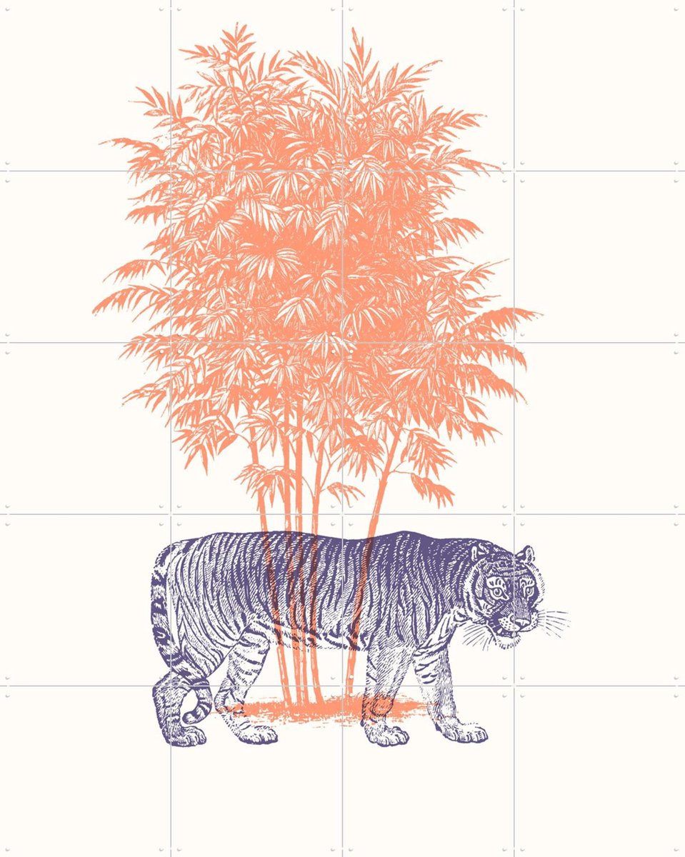 IXXI Tiger tree, Florent Bodart - 80 x 100 cm - Gratis ophangtool - Grote wanddecoratie en posters - Line art, Illustraties, Houtsnede, Woonkamer