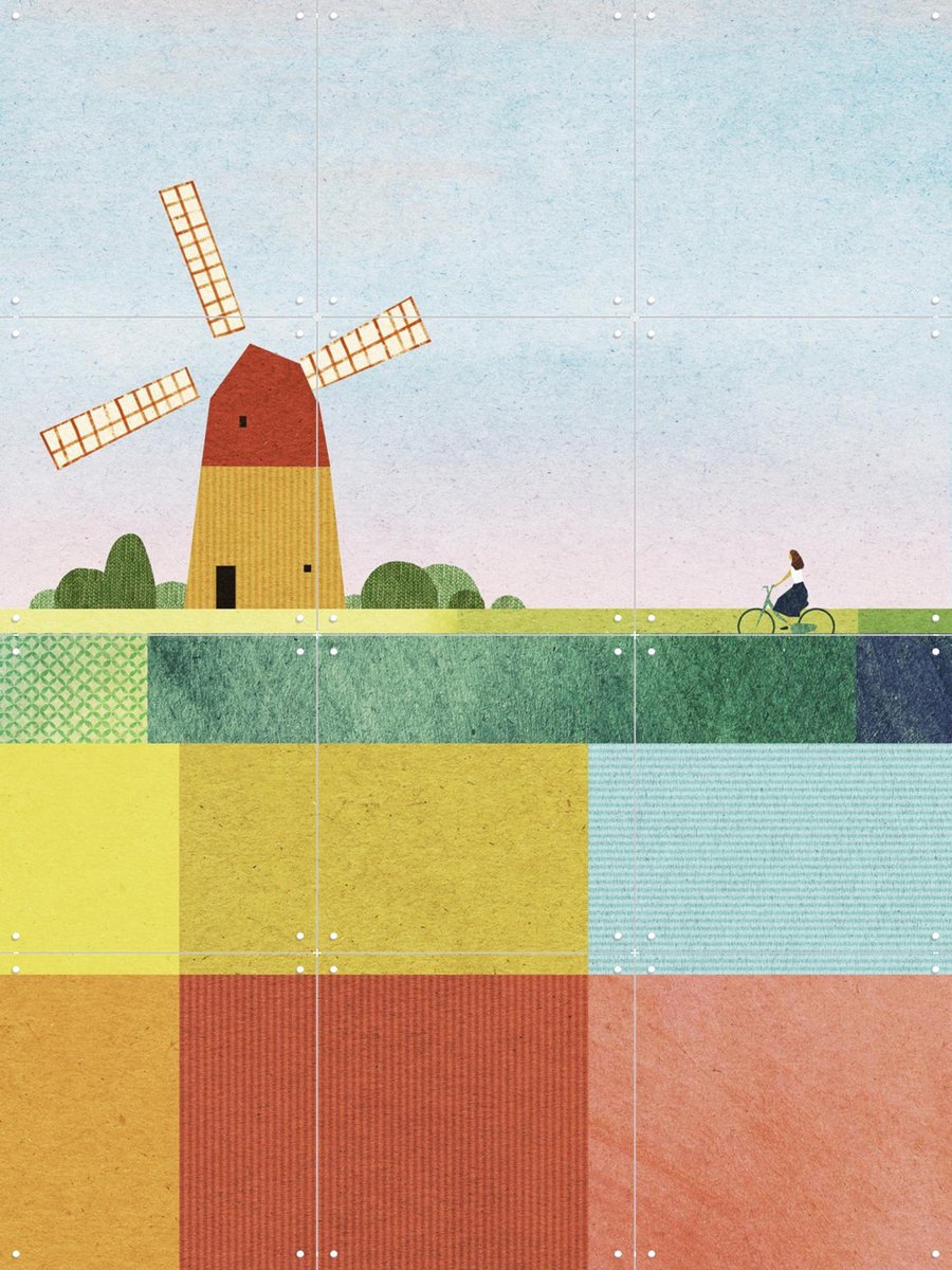 IXXI Tulip Fields, Henry Rivers - 60 x 80 cm - Gratis ophangtool - Grote wanddecoratie en posters - Geometrische Kunst, Kleurrijk, Digitale Kunst
