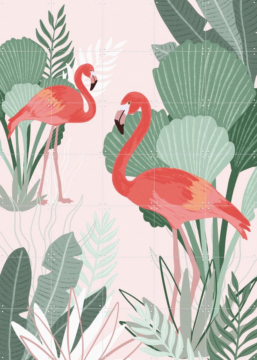 IXXI Flamingo Dreams, Goed Blauw - 100 x 140 cm - Gratis ophangtool - Grote wanddecoratie en posters - Illustraties, Speels, Woonkamer, Natuur