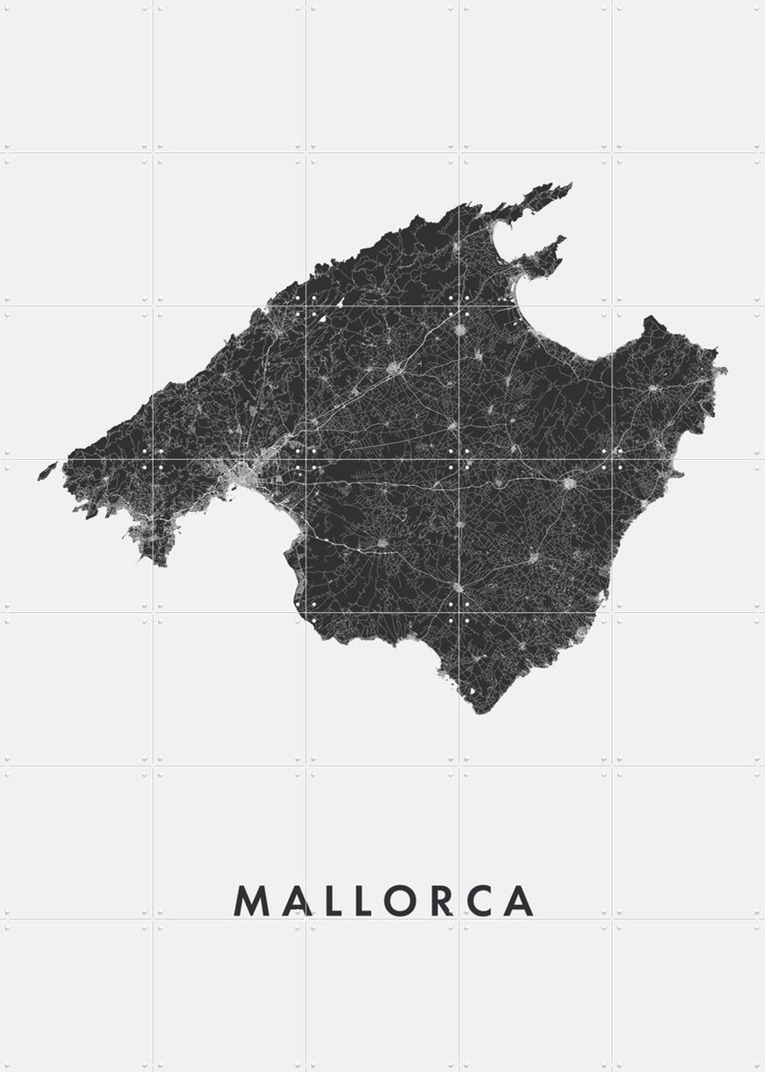 IXXI Mallorca Island Map, Kunst in Kaart - 100 x 140 cm - Gratis ophangtool - Grote wanddecoratie en posters - Line art, Minimalisme, Abstract