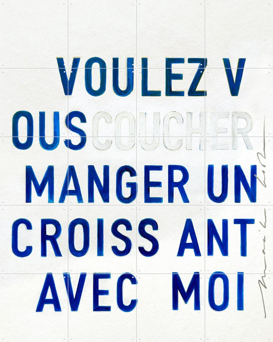 IXXI Manger un Croissant - blue, Maaike Koster & My Deer Art Shop - 80 x 100 cm - Gratis ophangtool - Grote wanddecoratie en posters - Grafisch