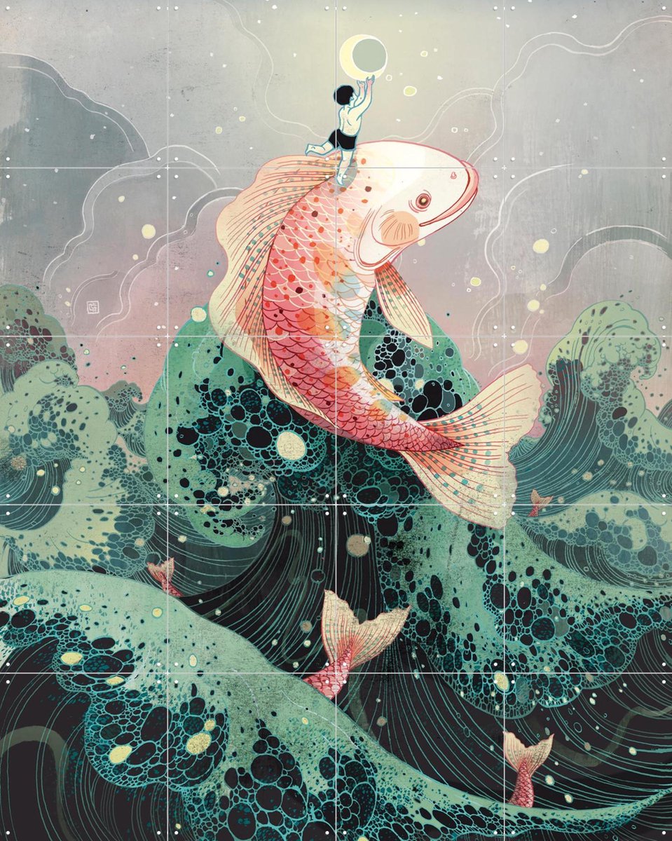 IXXI Moon Catcher, Victo Ngai - 80 x 100 cm - Gratis ophangtool - Grote wanddecoratie en posters - Speels, Digitale Kunst, Illustraties, Kleurrijk