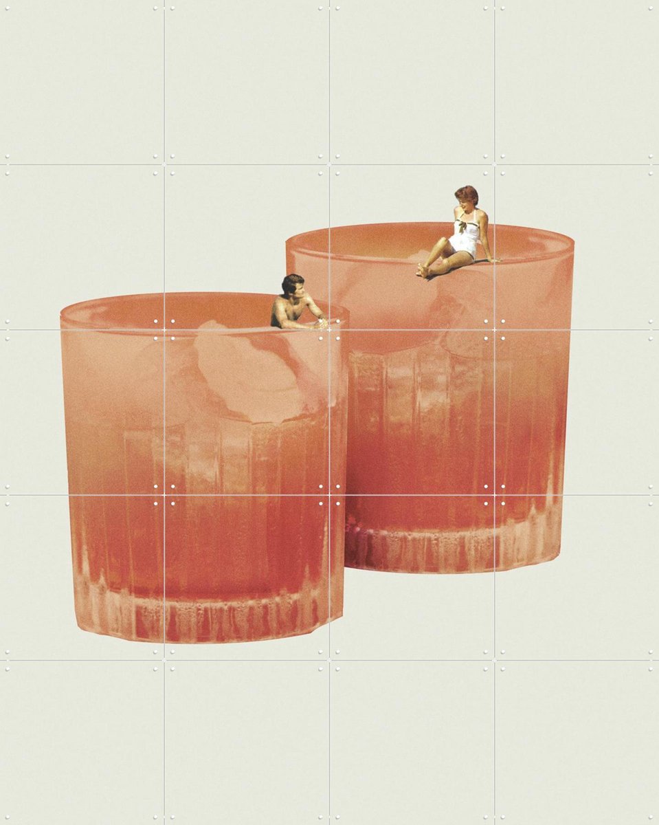 IXXI Holiday in a Glass IV, Maarten Léon - 80 x 100 cm - Gratis ophangtool - Grote wanddecoratie en posters - Speels, Vintage, Illustraties, Pop art