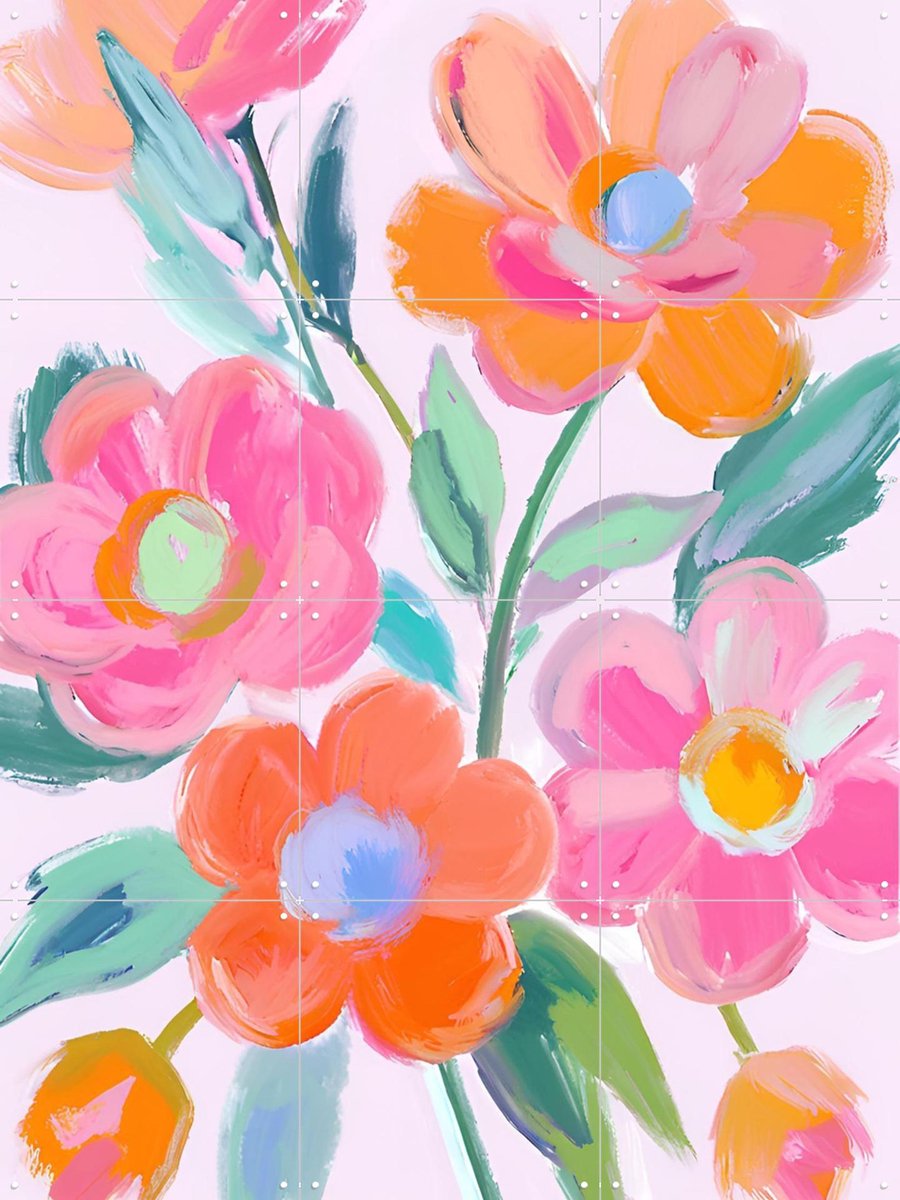 IXXI Vibrant Abstract Flowers, Ohkimiko & Various - 60 x 80 cm - Gratis ophangtool - Grote wanddecoratie en posters - Illustraties, Schilderijen