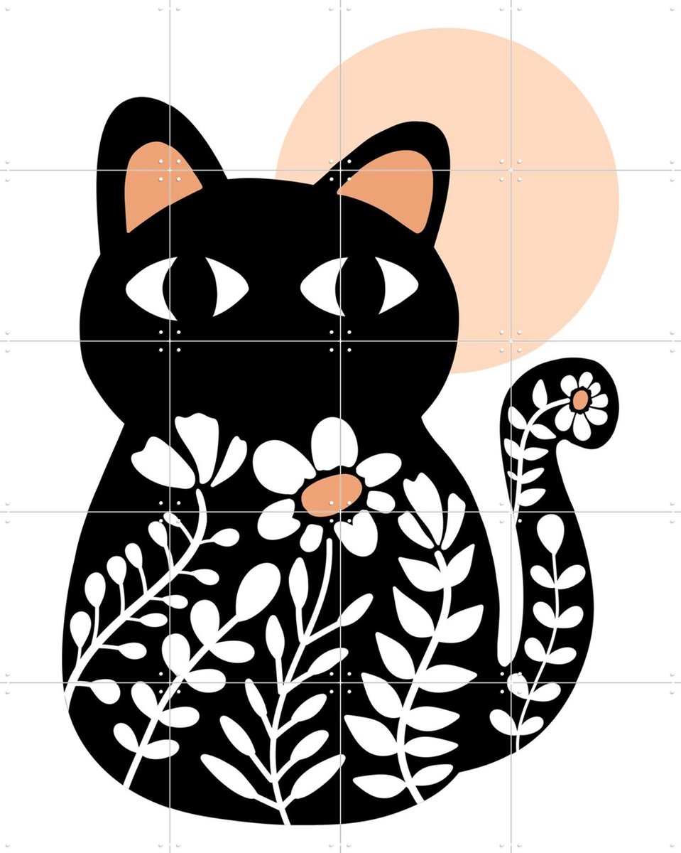 IXXI Flower Cat, BAINAI - 80 x 100 cm - Gratis ophangtool - Grote wanddecoratie en posters - Fantasierijk, Speels, Grafisch Ontwerp, Illustraties