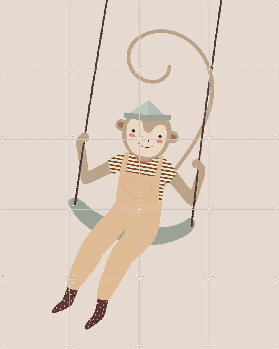 IXXI Monkey Swing, Little Otja - 80 x 100 cm - Gratis ophangtool - Grote wanddecoratie en posters - Grafisch Ontwerp, Speels, Cartoonesk