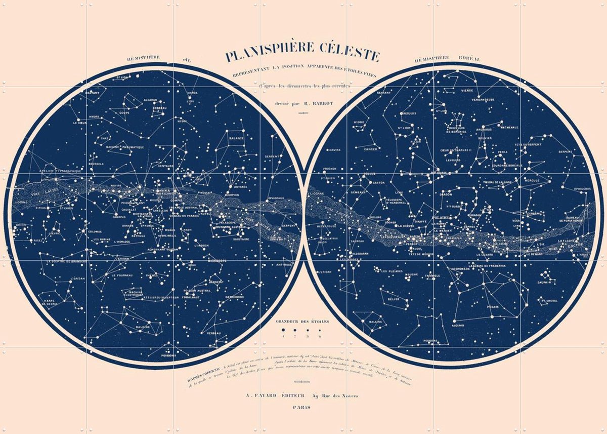 IXXI Planisphere celeste, Aster Edition - 140 x 100 cm - Gratis ophangtool - Grote wanddecoratie en posters - Vintage, Technische Tekening