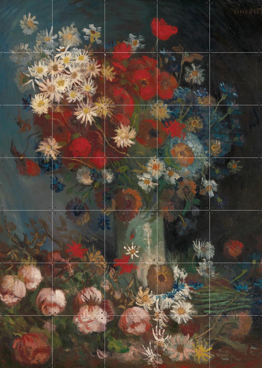 IXXI Stilleven met akkerbloemen en rozen, Vincent van Gogh (1853 - 1890) & Kröller-Müller Museum - 100 x 140 cm - Gratis ophangtool - Grote