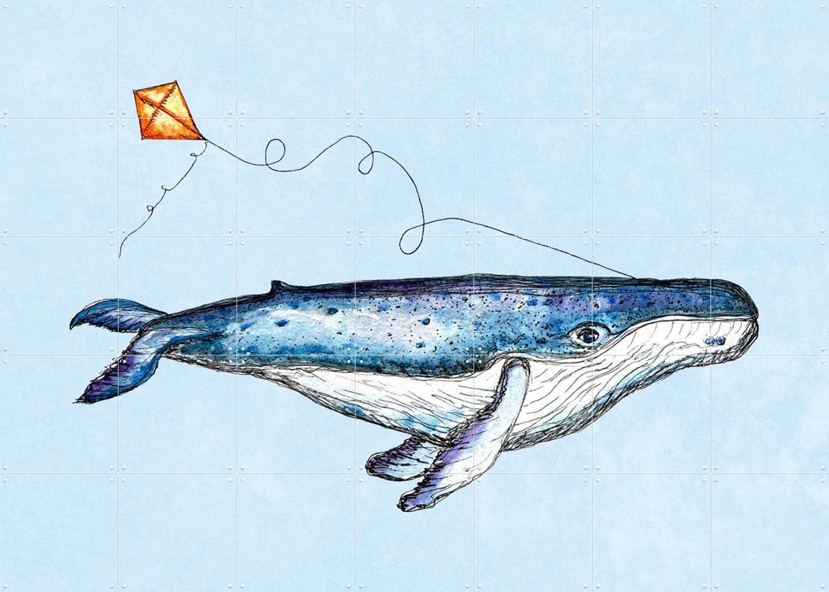 IXXI Playing Whale, Raissa Oltmanns - 140 x 100 cm - Gratis ophangtool - Grote wanddecoratie en posters Babykamer, Kinderkamer, Kinderen