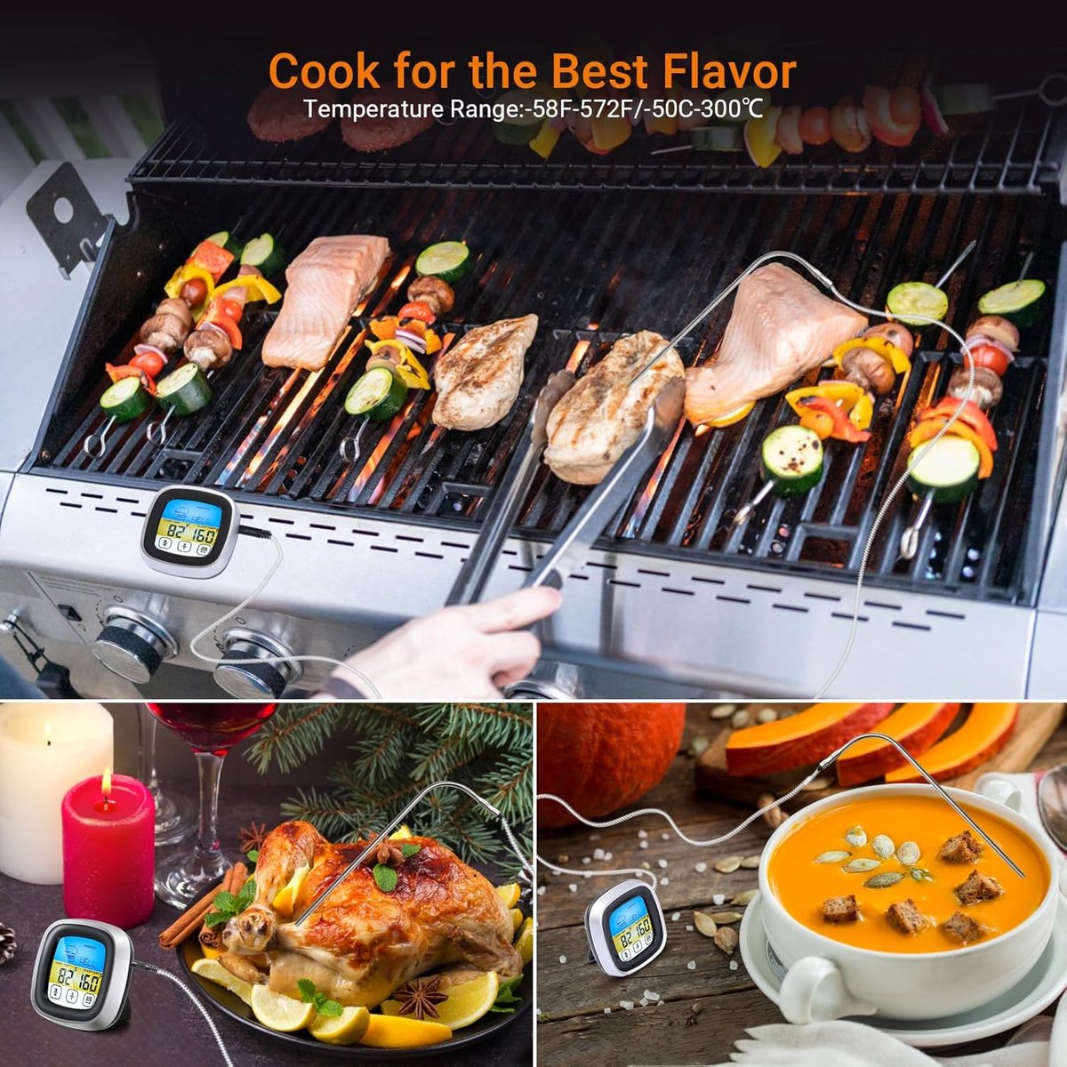 Digitale Vlees- & Oventhermometer met Lange Sonde - Groot LCD Touchscreen, Timer, Direct Afleesbaar, Ideaal voor Oven, BBQ, Bakken & Grillen — cadeau in Kookcadeaus - foto 2