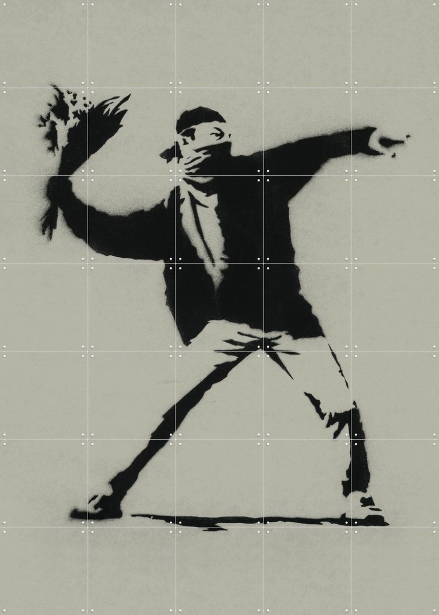 IXXI Love is in the Air green, Banksy - 100 x 140 cm - Gratis ophangtool - Grote wanddecoratie en posters - Street art, Grafisch Ontwerp, Pop art