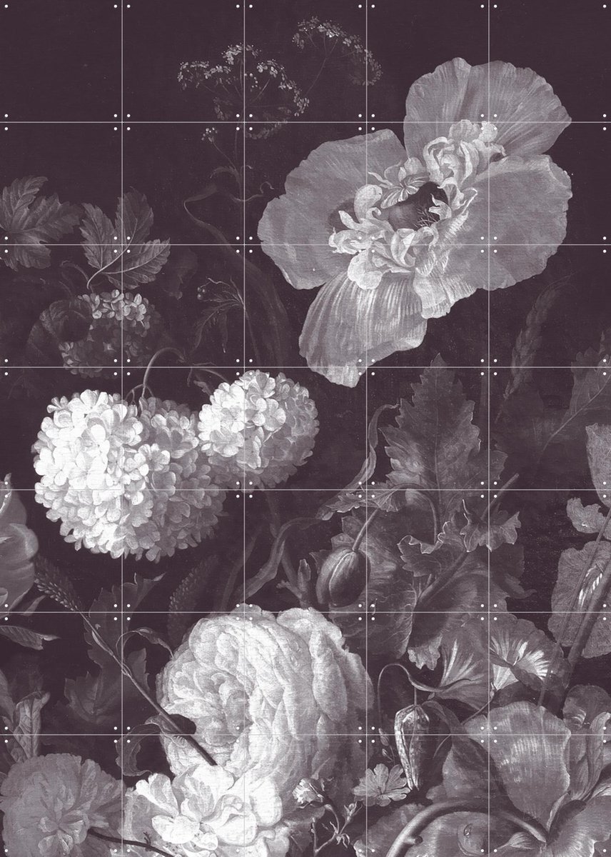 IXXI Golden Age Moody Florals I - monochrome, Bloomery Decor - 100 x 140 cm - Gratis ophangtool - Grote wanddecoratie en posters - Klassiek