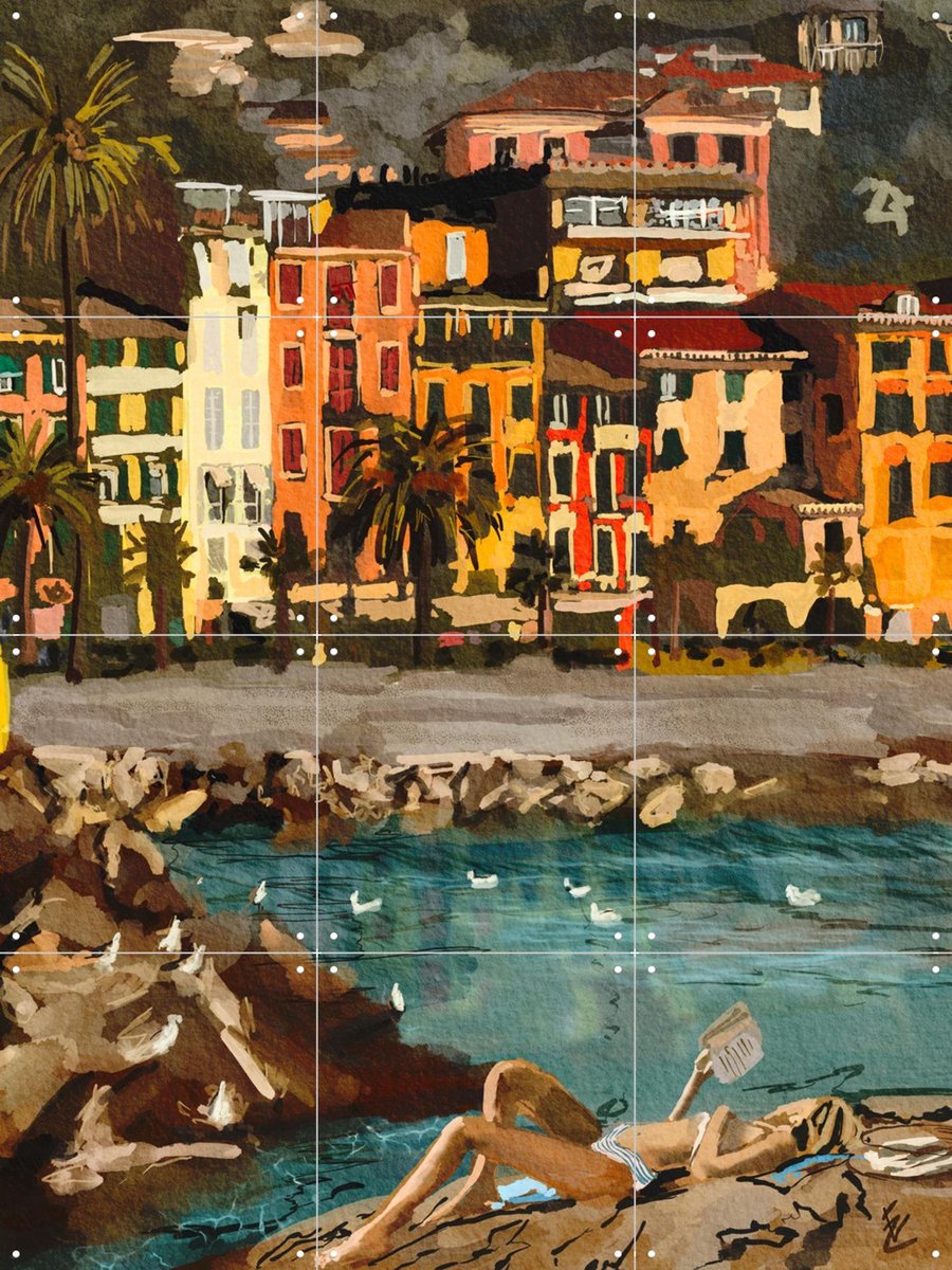 IXXI Sunday morning at Cinque Terre, Ekaterina Zagorska - 60 x 80 cm - Gratis ophangtool - Grote wanddecoratie en posters - Aquarel, Illustraties