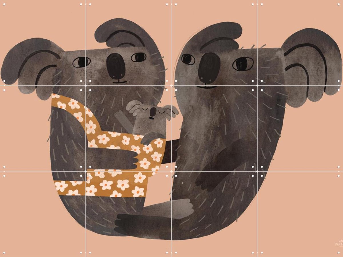 IXXI Koala Family, Aniek Bartels - 80 x 60 cm - Gratis ophangtool - Grote wanddecoratie en posters - Illustraties, Speels, Cartoonesk, Kinderkamer