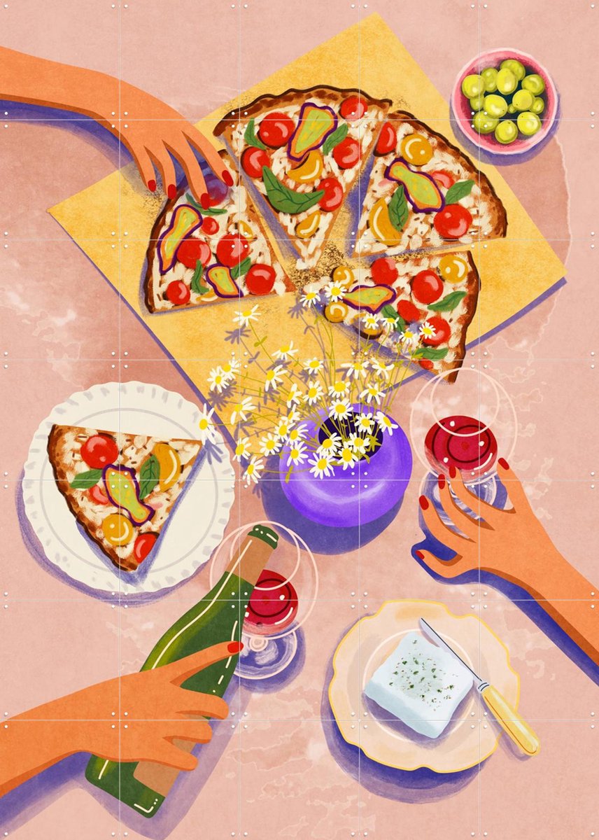 IXXI Dinner With Friends, Raissa Oltmanns - 100 x 140 cm - Gratis ophangtool - Grote wanddecoratie en posters - Speels, Grafisch Ontwerp