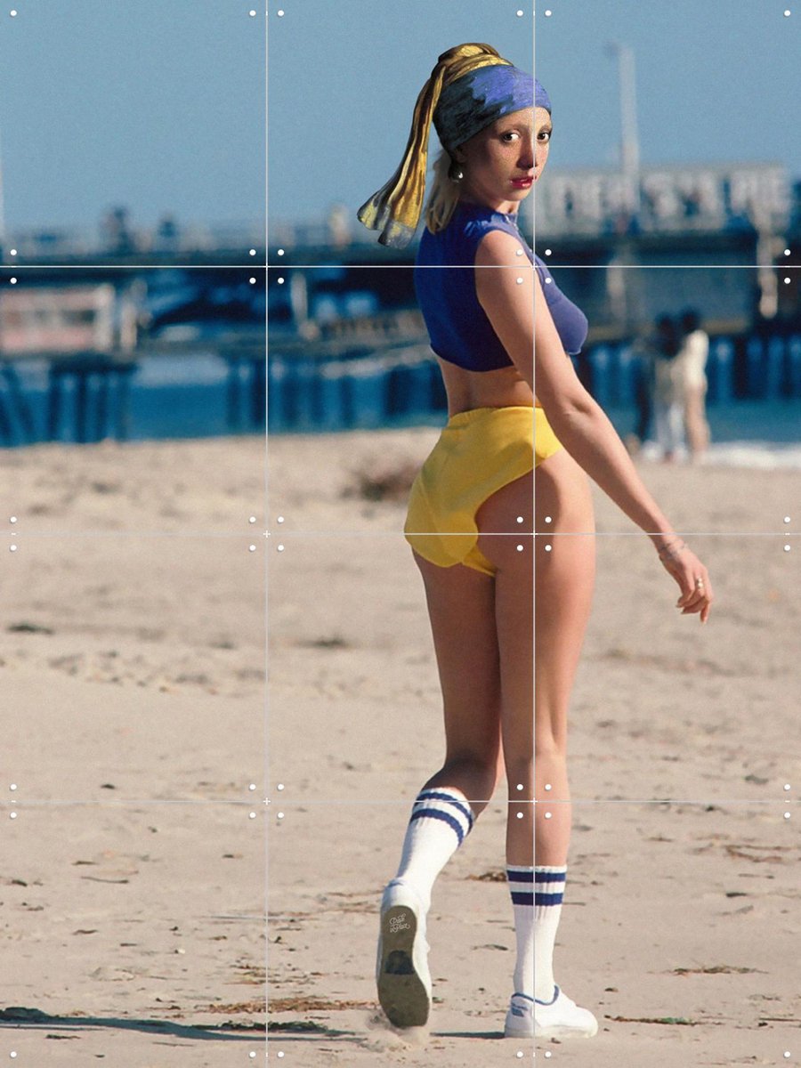 IXXI Girl with a pearl earring workout mood, Paste in Place - 60 x 80 cm - Gratis ophangtool - Grote wanddecoratie en posters - Speels, Vintage