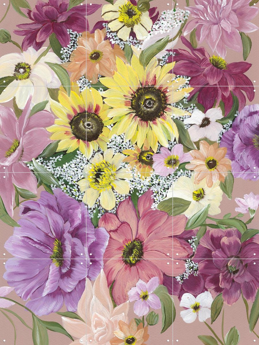 IXXI Bloom in Pink, Lens en penseel door Myrte - 60 x 80 cm - Gratis ophangtool - Grote wanddecoratie en posters - Schilderijen, Kleurrijk, Woonkamer