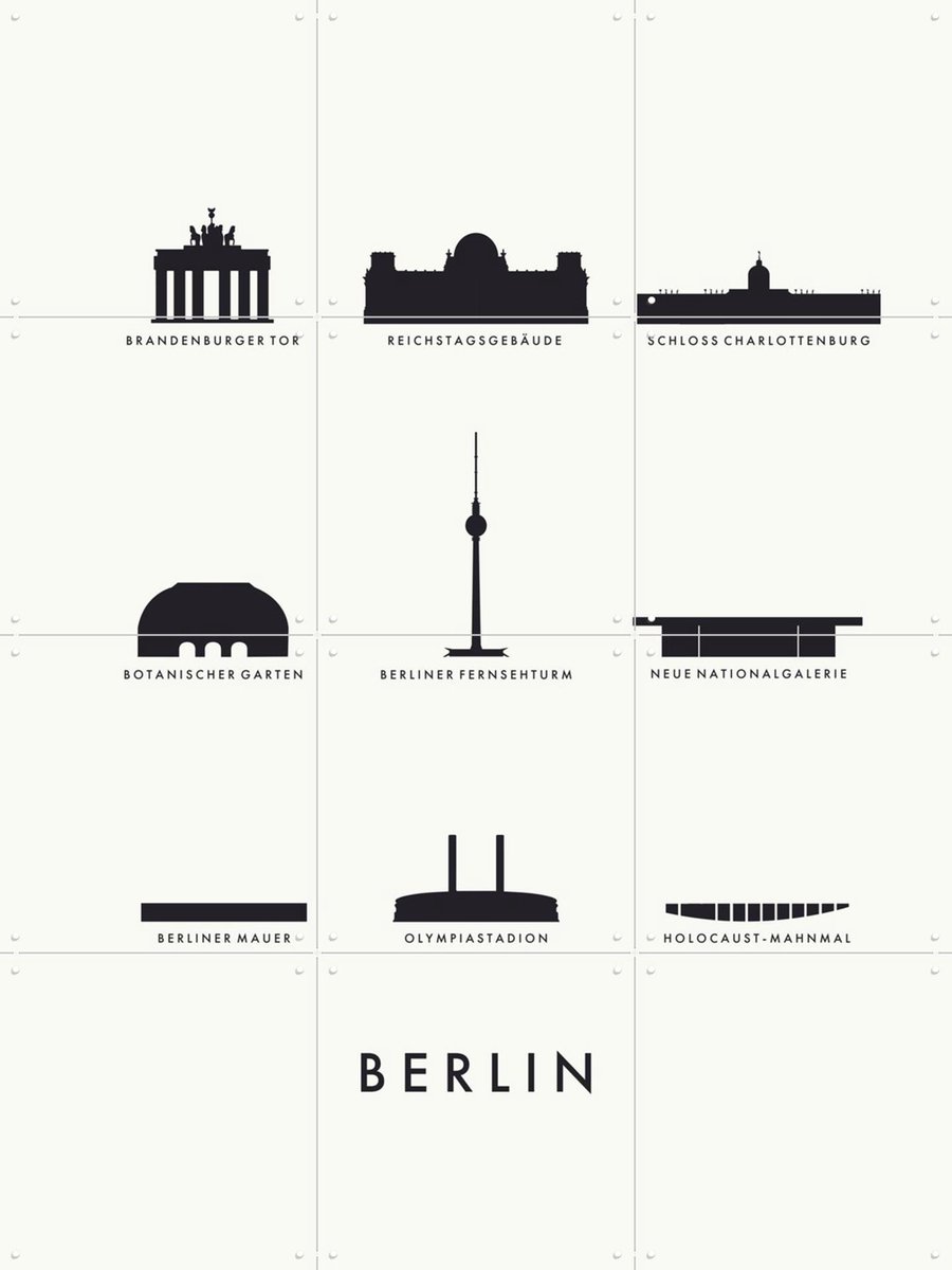 IXXI Berlin Architecture white, Kunst in Kaart - 60 x 80 cm - Gratis ophangtool - Grote wanddecoratie en posters - Line art, Illustraties, Grafisch