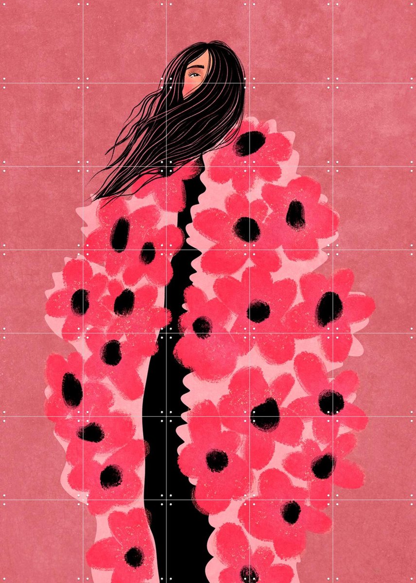 IXXI Woman Covered In Flowers, Raissa Oltmanns - 100 x 140 cm - Gratis ophangtool - Grote wanddecoratie en posters - Digitale Kunst, Illustraties