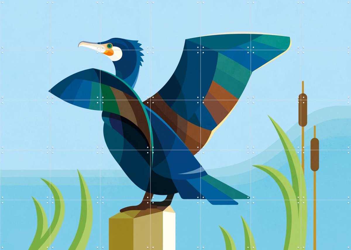 IXXI Aalscholver, Elke Uijtewaal - 140 x 100 cm - Gratis ophangtool - Grote wanddecoratie en posters - Geometrische Kunst, Kleurrijk, Grafisch