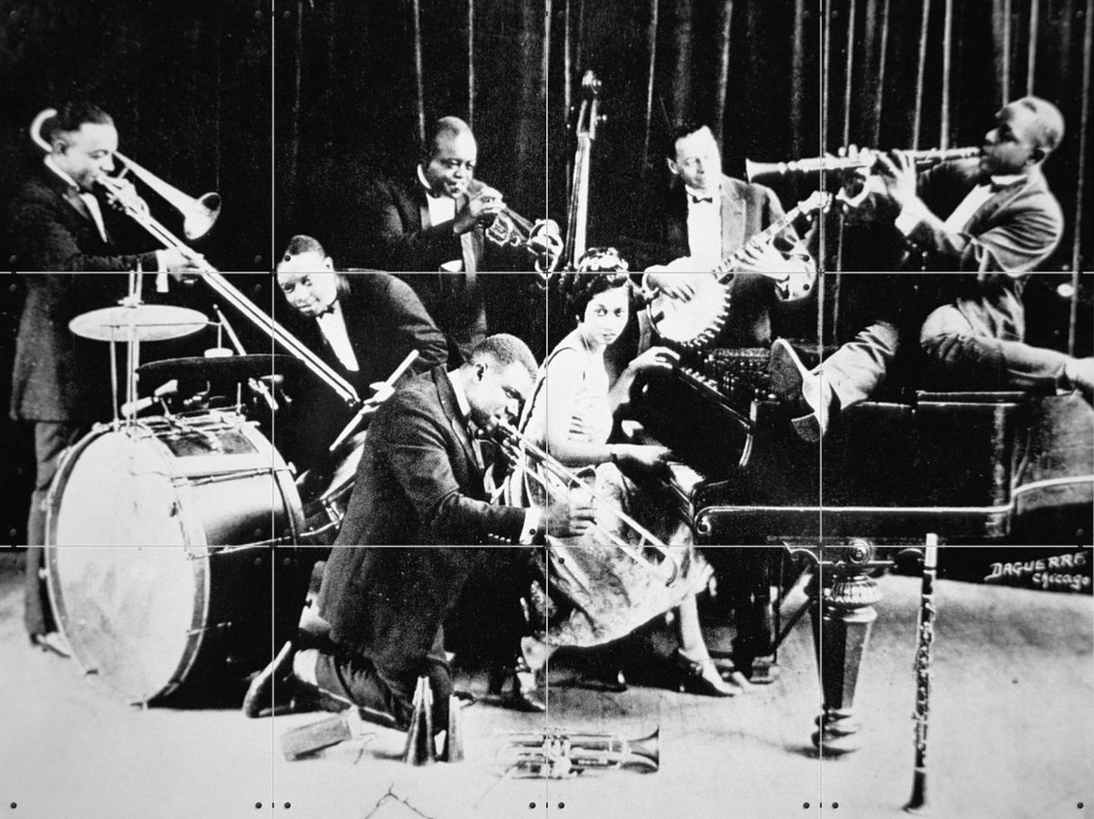 IXXI Vintage photo King Oliver's Jazz Band, Bridgeman Images - 80 x 60 cm - Gratis ophangtool - Grote wanddecoratie en posters - Fotografie, Klassiek