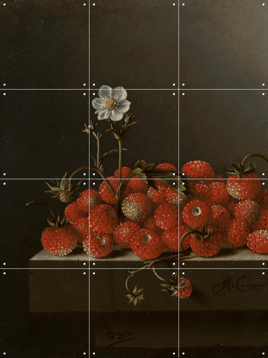IXXI Stilleven met bosaardbeien, Adriaen Coorte & Mauritshuis - 60 x 80 cm - Gratis ophangtool - Grote wanddecoratie en posters - Klassiek, Realisme