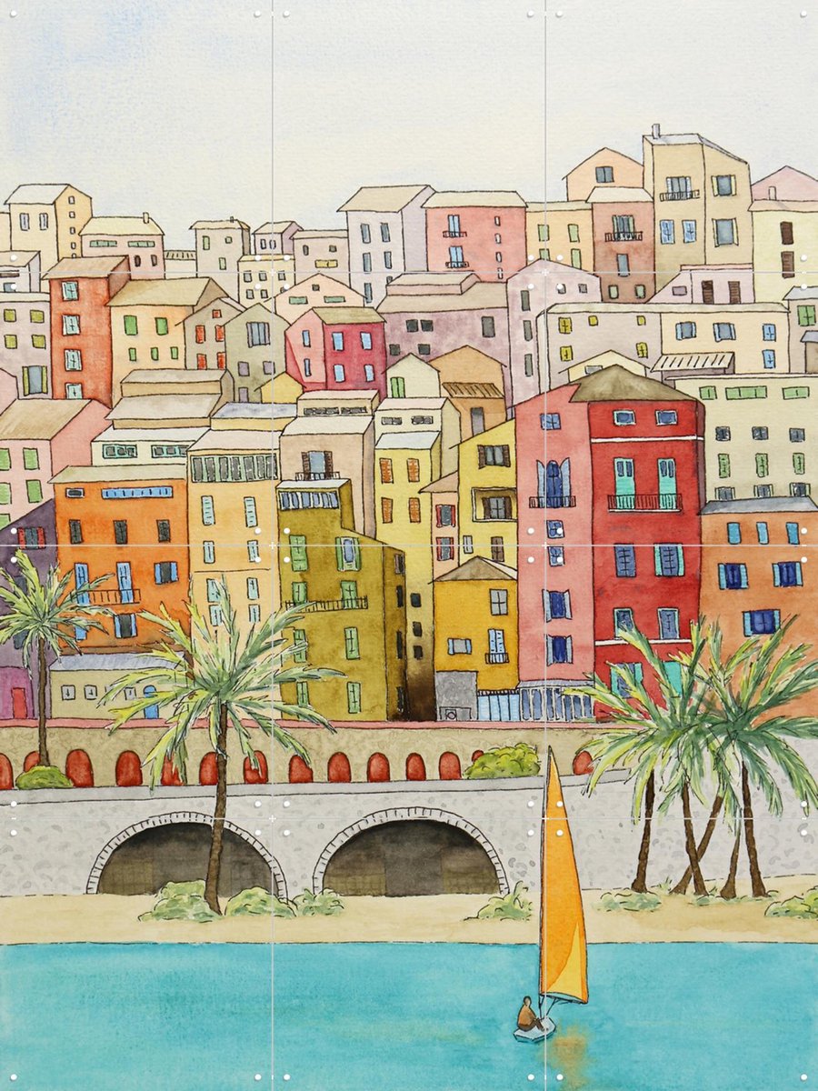 IXXI Sailing off the coast of a major city, Natalie Bruns - 60 x 80 cm - Gratis ophangtool - Grote wanddecoratie en posters - Illustraties, Speels