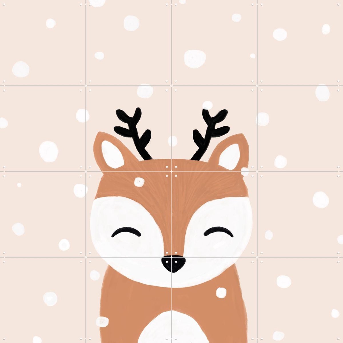 IXXI Snow & Deer, Orara Studio & Various - 80 x 80 cm - Gratis ophangtool - Grote wanddecoratie en posters - Digitale Kunst, Fantasierijk, Cartoonesk