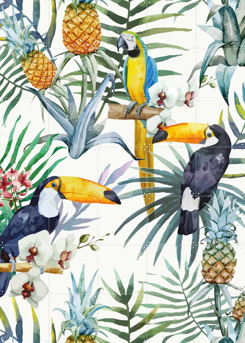 IXXI The Toucan Family, Creative Lab Amsterdam - 100 x 140 cm - Gratis ophangtool - Grote wanddecoratie en posters - Aquarel, Speels, Illustraties