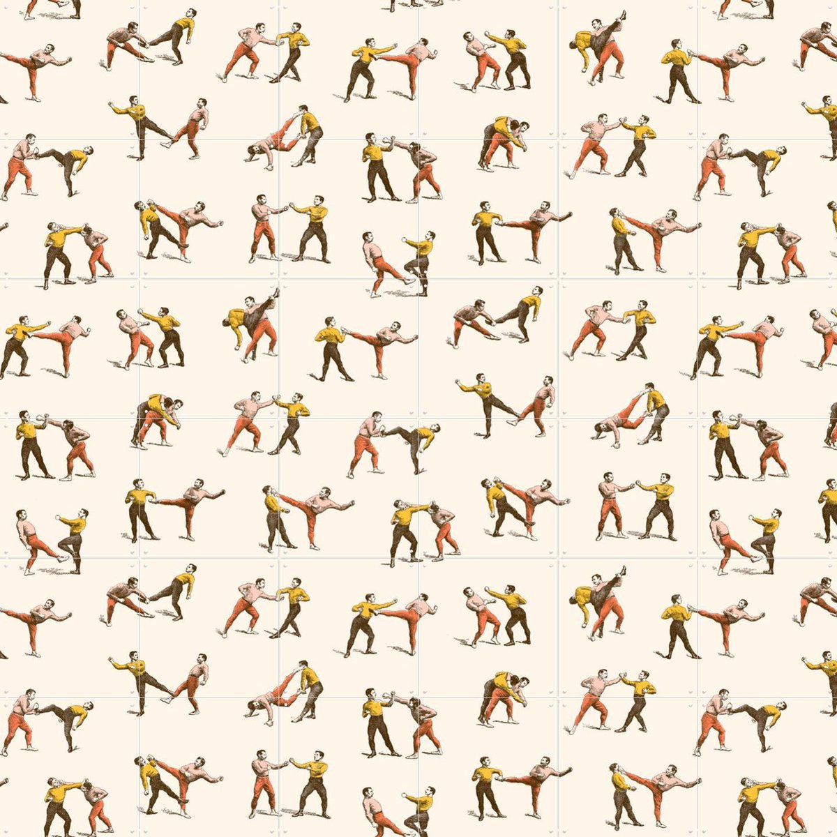 IXXI The Boxers, Florent Bodart - 120 x 120 cm - Gratis ophangtool - Grote wanddecoratie en posters - Illustraties, Vintage, Grafisch Ontwerp, Speels