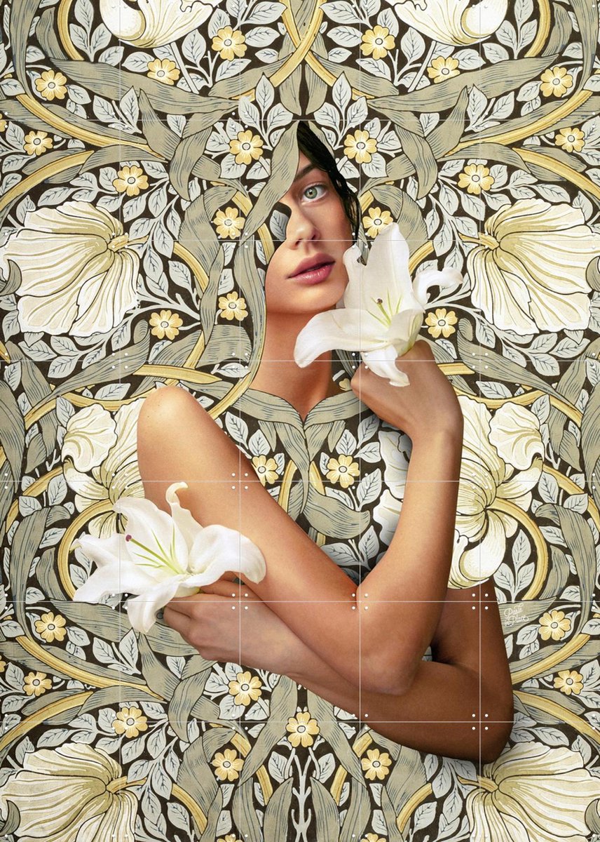 IXXI Beyond Flowers, Paste in Place - 100 x 140 cm - Gratis ophangtool - Grote wanddecoratie en posters - Collage, Art Nouveau, Gemengde Technieken
