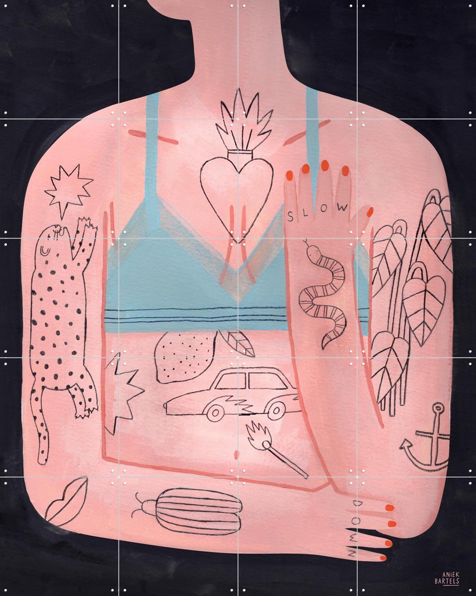 IXXI Tattoos Blue, Aniek Bartels - 80 x 100 cm - Gratis ophangtool - Grote wanddecoratie en posters - Line art, Speels, Illustraties, Woonkamer, Mode