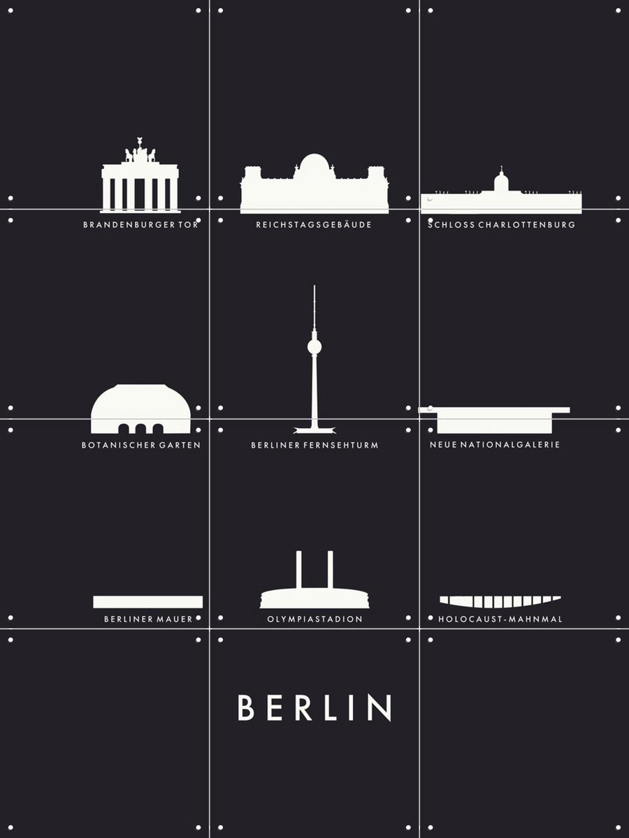IXXI Berlin Architecture black, Kunst in Kaart - 60 x 80 cm - Gratis ophangtool - Grote wanddecoratie en posters - Line art, Illustraties